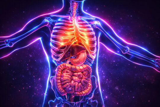 Human respiratory and digestive system, generative ai illustration