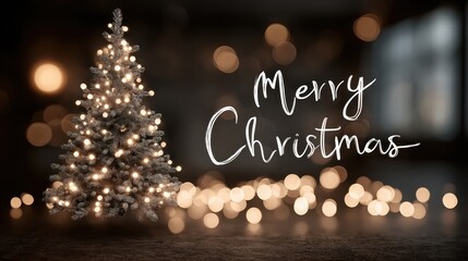 A christmas tree with lights in the background