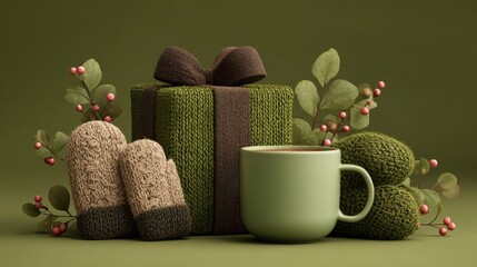 A cup of coffee and a pair of mits