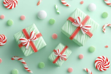 A green background with candy and candys