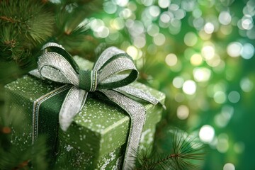 A green christmas present with a bow on top