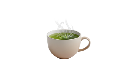 Steaming vibrant green tea or soothing herbal soup in a cozy ceramic mug promoting daily wellness detox natural health