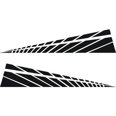 Abstract black racing stripe inspired by tire tracks and speed motion. Dynamic geometric shapes isolated on white background, perfect for automotive graphics, motorsport branding, decals, posters, and