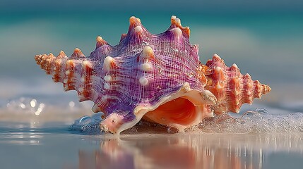 Pink conch shell wet tropical sand wallpapers