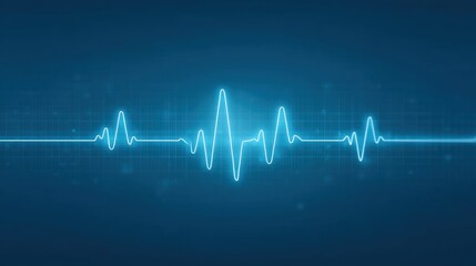Abstract Digital Heartbeat Line on Blue Background Representing Pulse and Health Monitoring in Modern Technology and Medical Applications