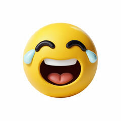 Fototapeta premium 3D cute chubby cartoon laughing emoji with tears of joy isolated on transparent background.