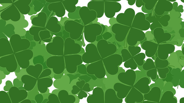 A vibrant and dense pattern of green clover leaves, creating a festive and naturalistic background.