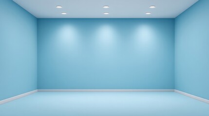 Bright and Minimalistic Empty Room with Light Blue Walls and Ceiling Ideal for Modern Interior Design Concepts and Creative Presentations