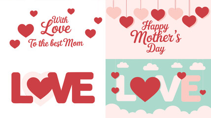 Delightful Mothers Day and heartfelt love graphics adorned with hanging hearts and tender messages