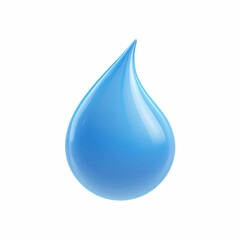 3D shiny blue water drop icon, smooth rounded droplet, minimal liquid symbol isolated on transparent background.