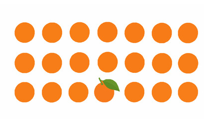 Orange fruit vector illustration in grid arrangement with leaf flat design isolated on white