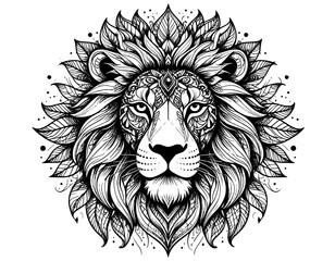 Obraz premium illustration hand-drawn logo vintage lion black and white