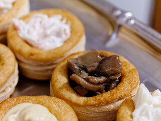 detail of vol au vent on a beautiful tray
