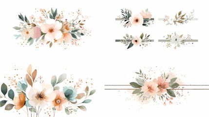 Delicate floral divider illustration set with soft blossoms and leaves perfect for invitations headers wedding stationery and elegant page decorations