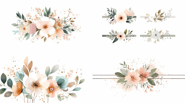 Delicate floral divider illustration set with soft blossoms and leaves perfect for invitations headers wedding stationery and elegant page decorations