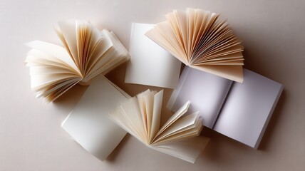 Open books displaying many fanned pages with aged paper texture, and knowledge, literature symbolizing learning,