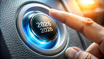 happy new year 2026,Finger about to twist the start button 2026 with the text.