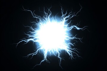 Naklejka premium stylized radial lightning explosion, electric energy burst from a bright white core, thick glowing arcs