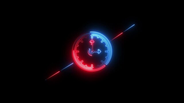 Futuristic Digital Clock with Glowing Blue and Red Arrows on Dark Background futuristic clock glowing clock