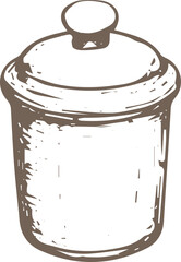 A white container with a lid. There is a pen on the lid, in the form of a pencil sketch on a transparent background.