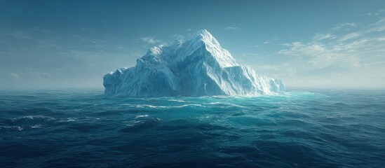 Gigantic Iceberg Floating on Blue Ocean Water Wide Shot