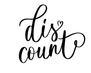 Fototapeta premium Discount lettering with heart dot in elegant cursive style.