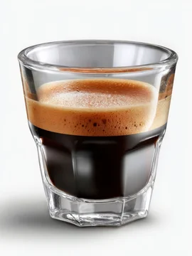 Fresh Espresso in Clear Glass on Isolated Background