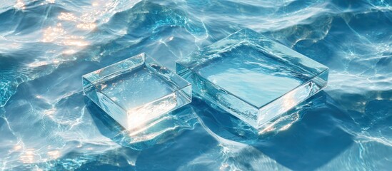 Two Clear Blocks Sitting on Blue Ocean Water Surface