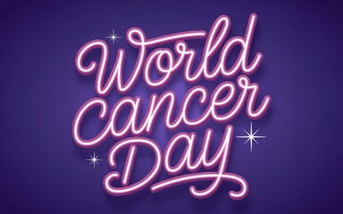 World cancer day neon sign on purple background