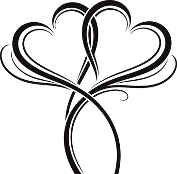 Elegant Double Heart Calligraphy Line Art Romantic Intertwined Vector Illustration for Wedding and Valentine&rsquo;s Day Decor