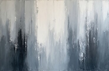 Abstract grey and white vertical streaks create texture. Darker tones ground abstract composition. Image suggests rain on window or abstract ice patterns. Useful for diverse design backdrops.
