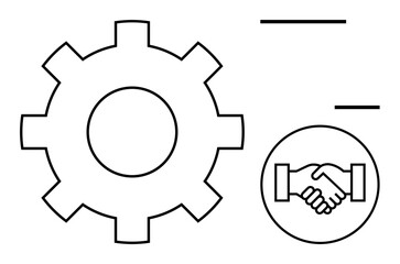 Collaboration concept. Icon of a gear and handshake s collaboration in process optimization and teamwork. Collaboration fosters efficiency and partnership in various industries. Use in business