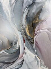 Abstract blue with gray hand made aquarelle background. Beautiful watercolor artwork made with gold and alcohol ink. Blue smoky fluid art texture resembles mist, blue marble, water, ocean, flow.