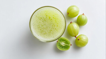 Refreshing gooseberry drink with gooseberries isolated on white background