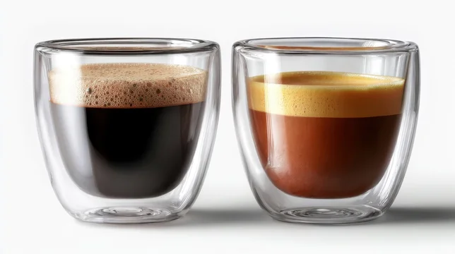 Front View of Ristretto and Espresso in Clear Glass Cups