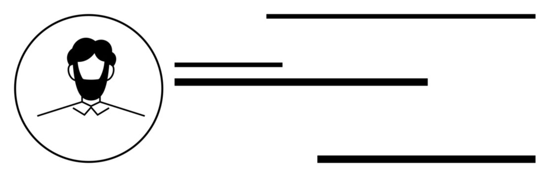 Business card layout with a circular human portrait and parallel horizontal lines. Ideal for professional identity, communication, networking, branding, resumes, corporate design, modern templates - Powered by Adobe