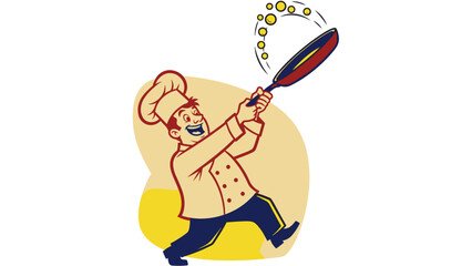 Chef Tossing Pancakes in Kitchen Uniform.