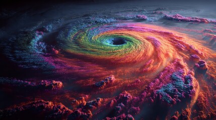 A mesmerizing celestial spectacle showcasing a swirling vortex of vibrant hues, simulating a colorful storm over a nebulous landscape
