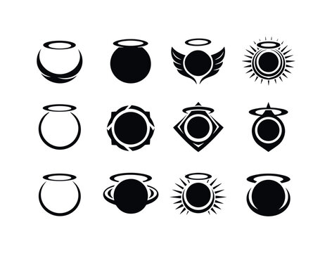 Sacred Circle Logos. sacred circle. Icon set. Set Logo of sacred circle: protective halo emblem. harmonious logo variations of the same emblematic concept,