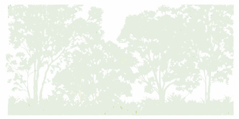 A pale green silhouette of trees and foliage against a bright background © Lelin