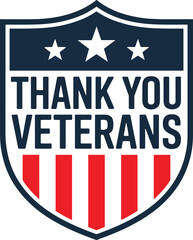 Thank you veterans patriotic shield emblem with stars and stripes, military honor symbol for Veterans Day graphic design
