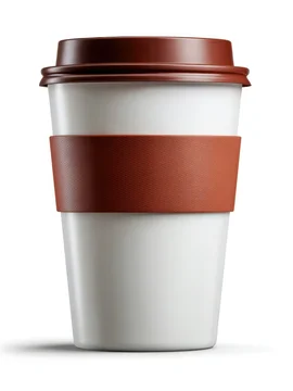 Disposable Coffee Cup With Brown Strap on Clean White