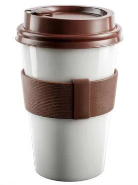 White Coffee Cup Lid With Brown Outer Sleeve on White