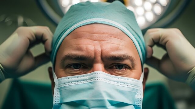 Surgeon in operating room preparing.
