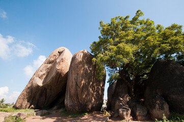Huge rock natural rock in Mahabalipuram, India
