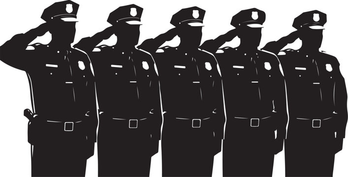 Police officers saluting in unison together