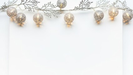 Fototapeta premium White background with a string of lights and a white sheet of paper