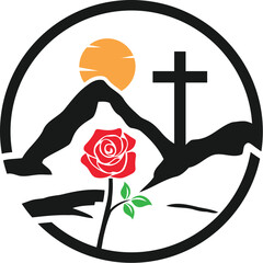 Vector Mountain rose with cross logo 