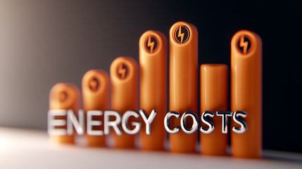 Energy cost increases visually represented using bar chart analogy; showing an upward trend and symbolizing rising electricity prices and financial impact on consumers.