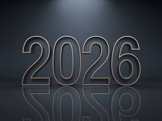 Shiny gold 2026 numbers on dark background with spotlight